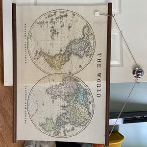 Hemisphere World Map Linen Scroll Wall Hanging